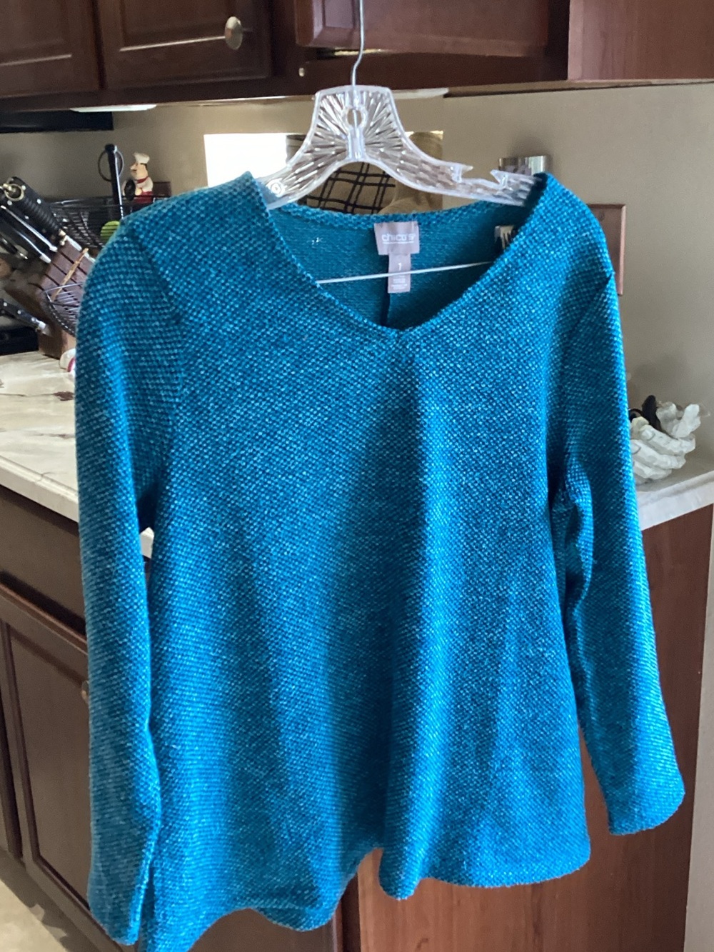 Chico's Teal V-Neck Lightweight Knit Sweater